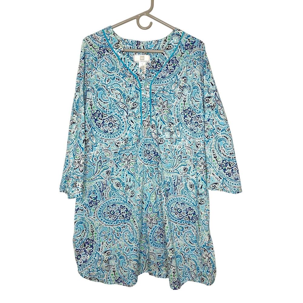 Karen Neuberger Paisley Nightgown Sleepshirt Sz XL 100% Cotton Roll tab sleeves